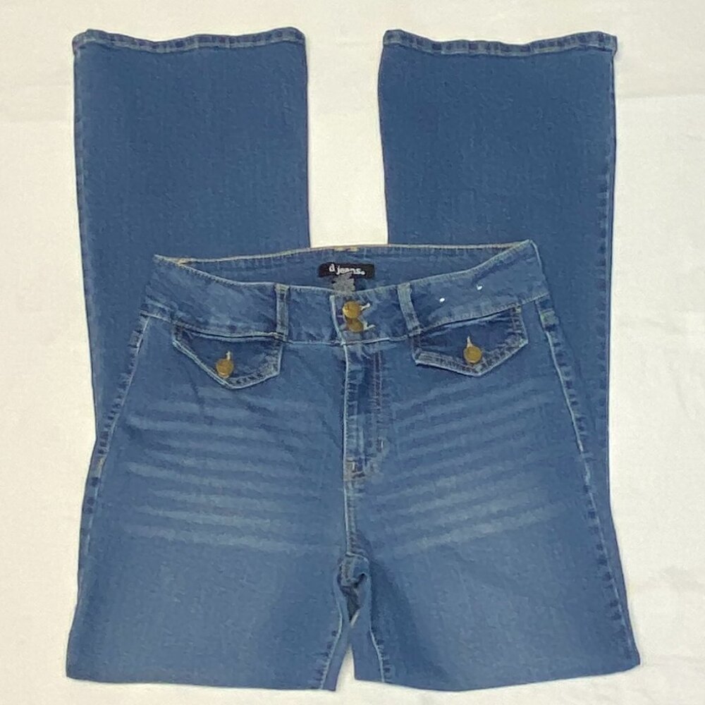 D Jeans High Wide Waistband Bootcut Stretch Denim Jeans Faded Medium Wash 8 - Picture 7 of 12